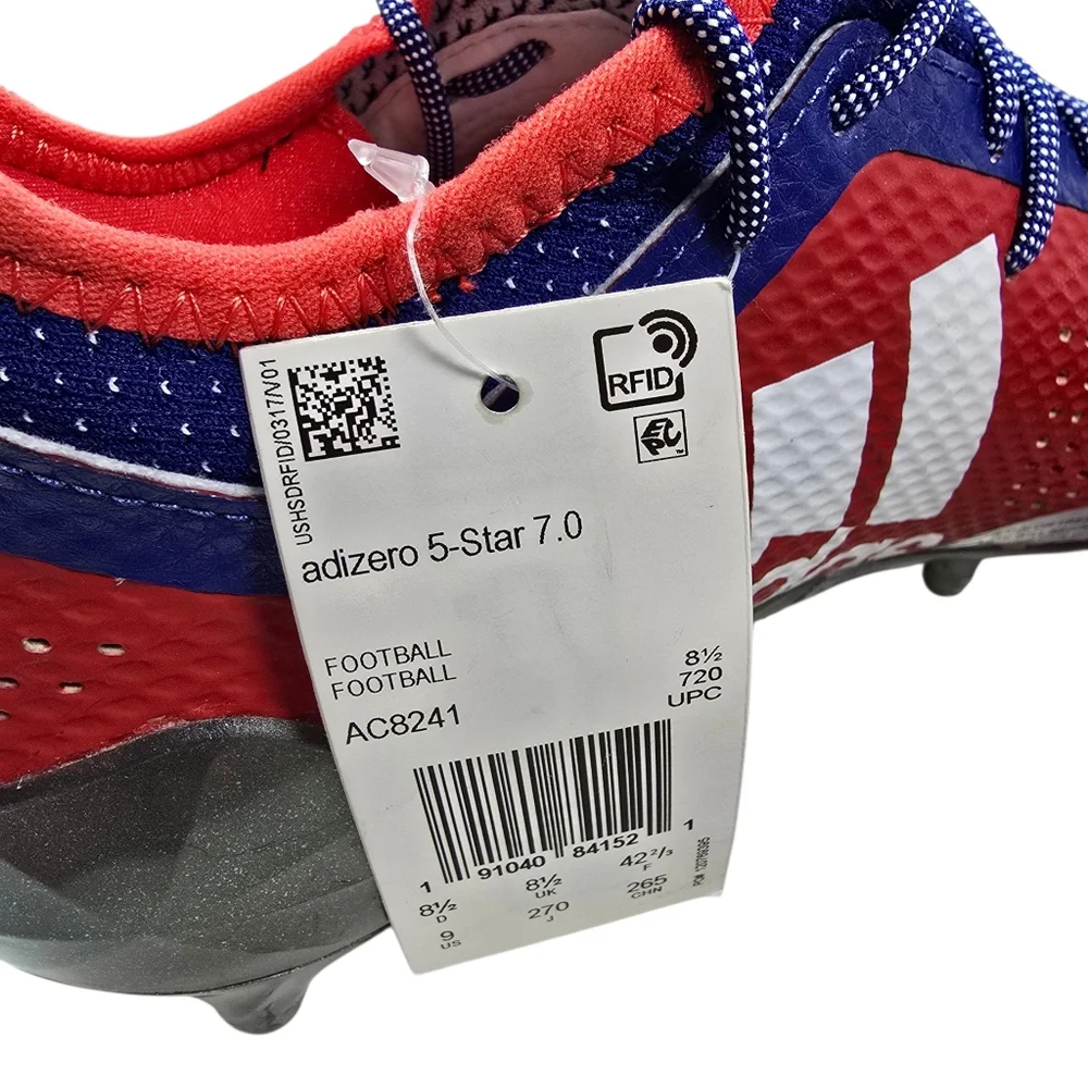 ADIDAS Adizero 5-Star 7.0 Philadelphia Low Football Cleats, Red/Blue‎ Men's Sz 9